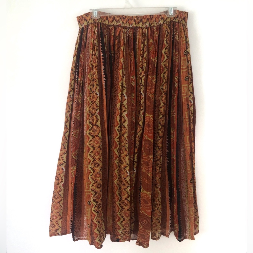 Vintage Silver Stream Orange Brown Tribal Vibes Boho Maxi Skirt One Size Flowy